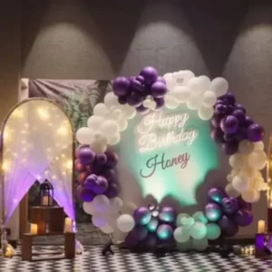 Oval backdrop with HBD neon