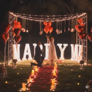 Romantic Proposal Candlelight with Big MARRY ME LEDs