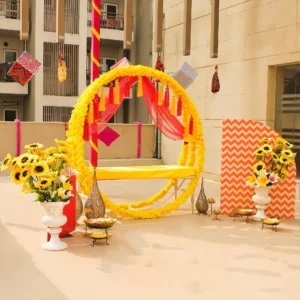 Charming Yellow Ring Haldi Mehndi Decor