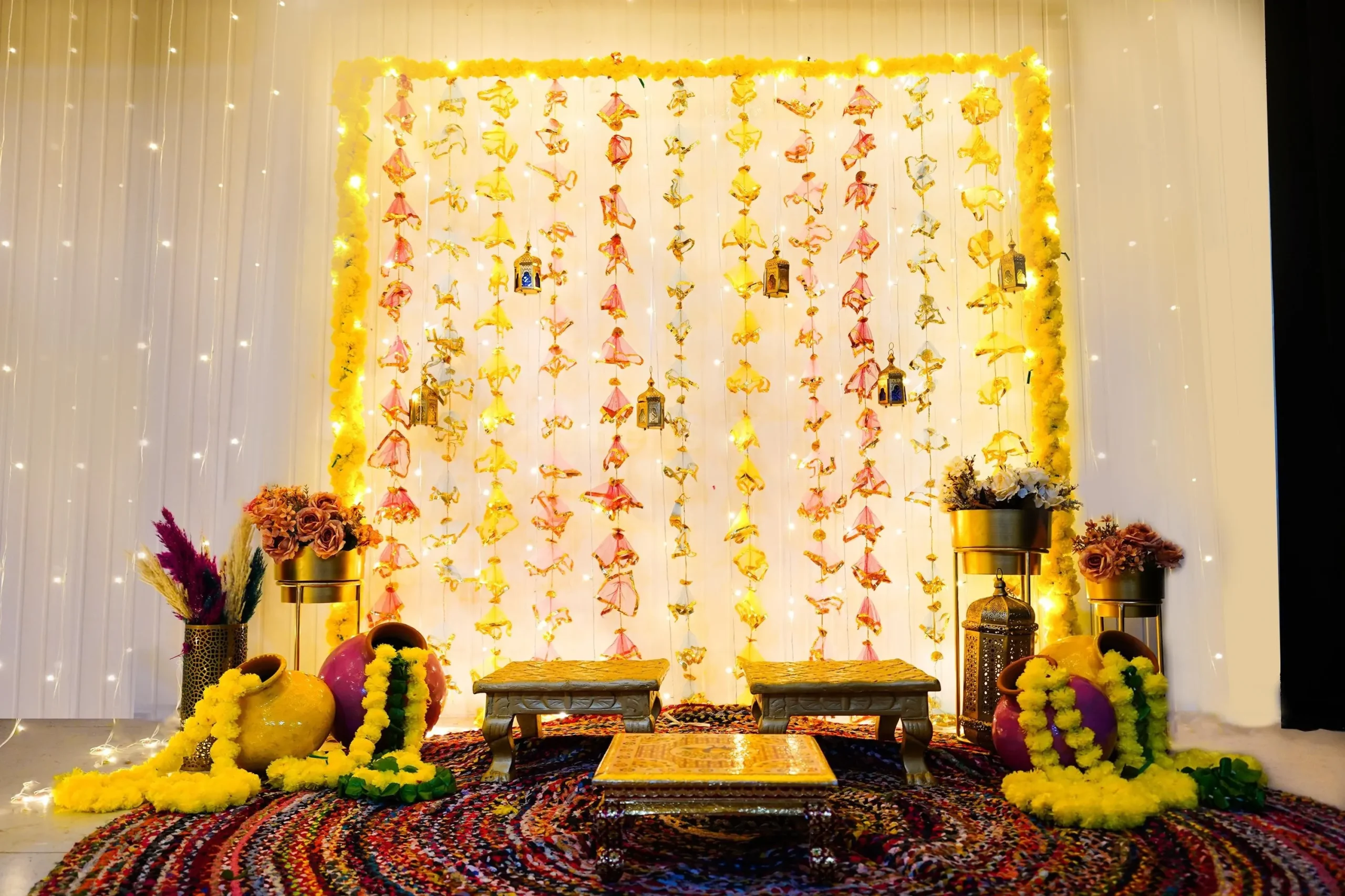 Colourful Hangings Backdrop for Haldi and Mehendi