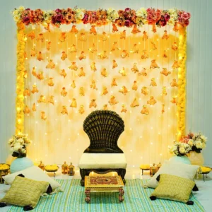 Flower and Tassel Haldi And Mehendi Setup