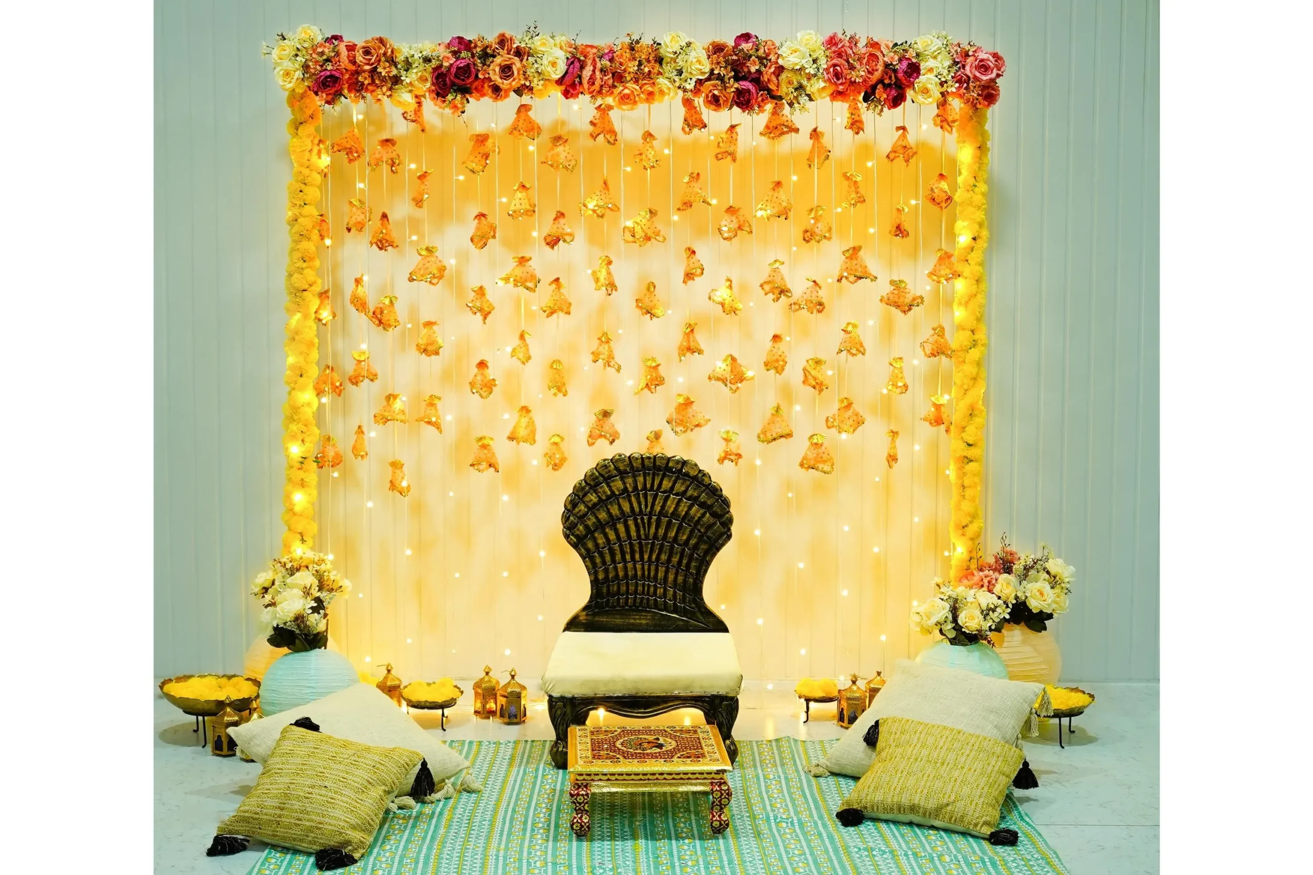 Flower and Tassel Haldi And Mehendi Setup
