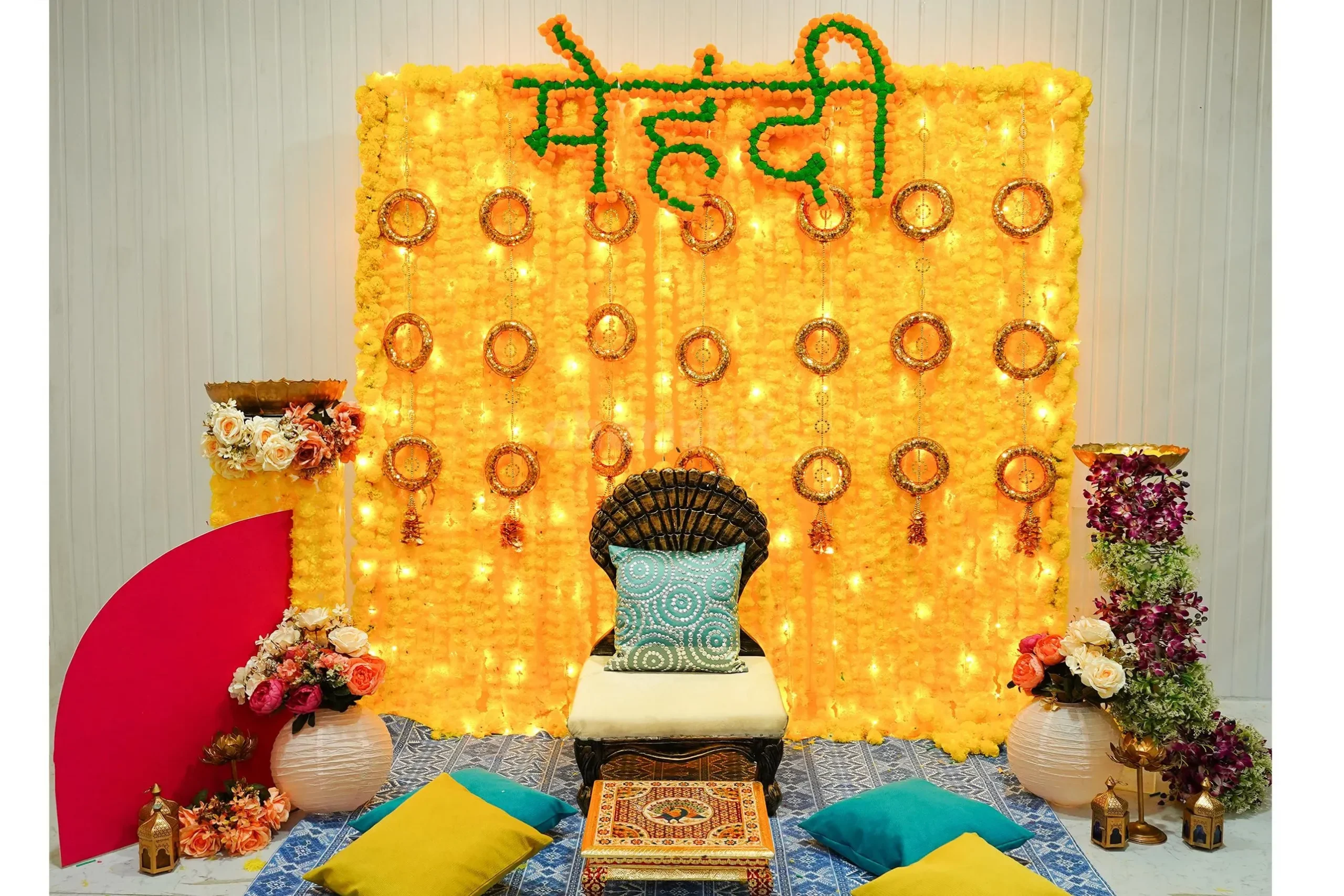 Golden And Yellow Mehndi Theme Decor