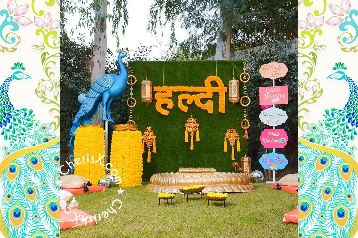 Peacock Theme Haldi Decor