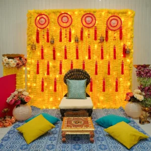 Pink And Yellow Flower Haldi/Mehndi Decor